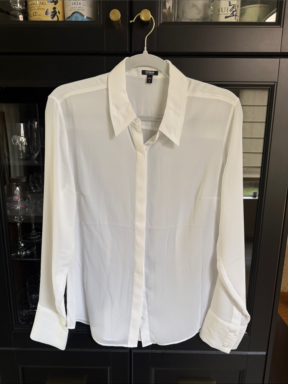 Express White Slim Portofino Button-Front Blouse